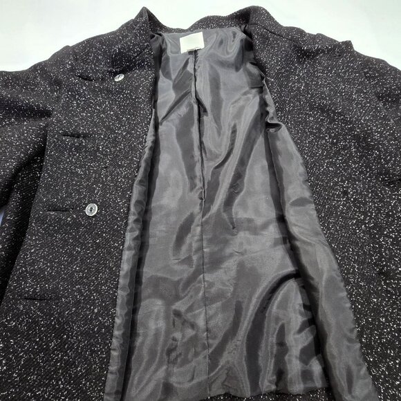 Halogen Virgin Wool Double-Breasted Black Silver Metallic Blazer Large - Picture 12 of 16